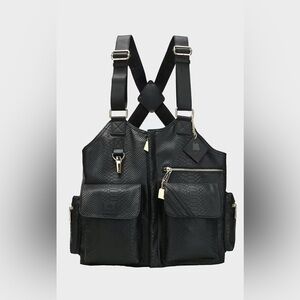 Leather Black Tactical Vest with Multiple Pockets